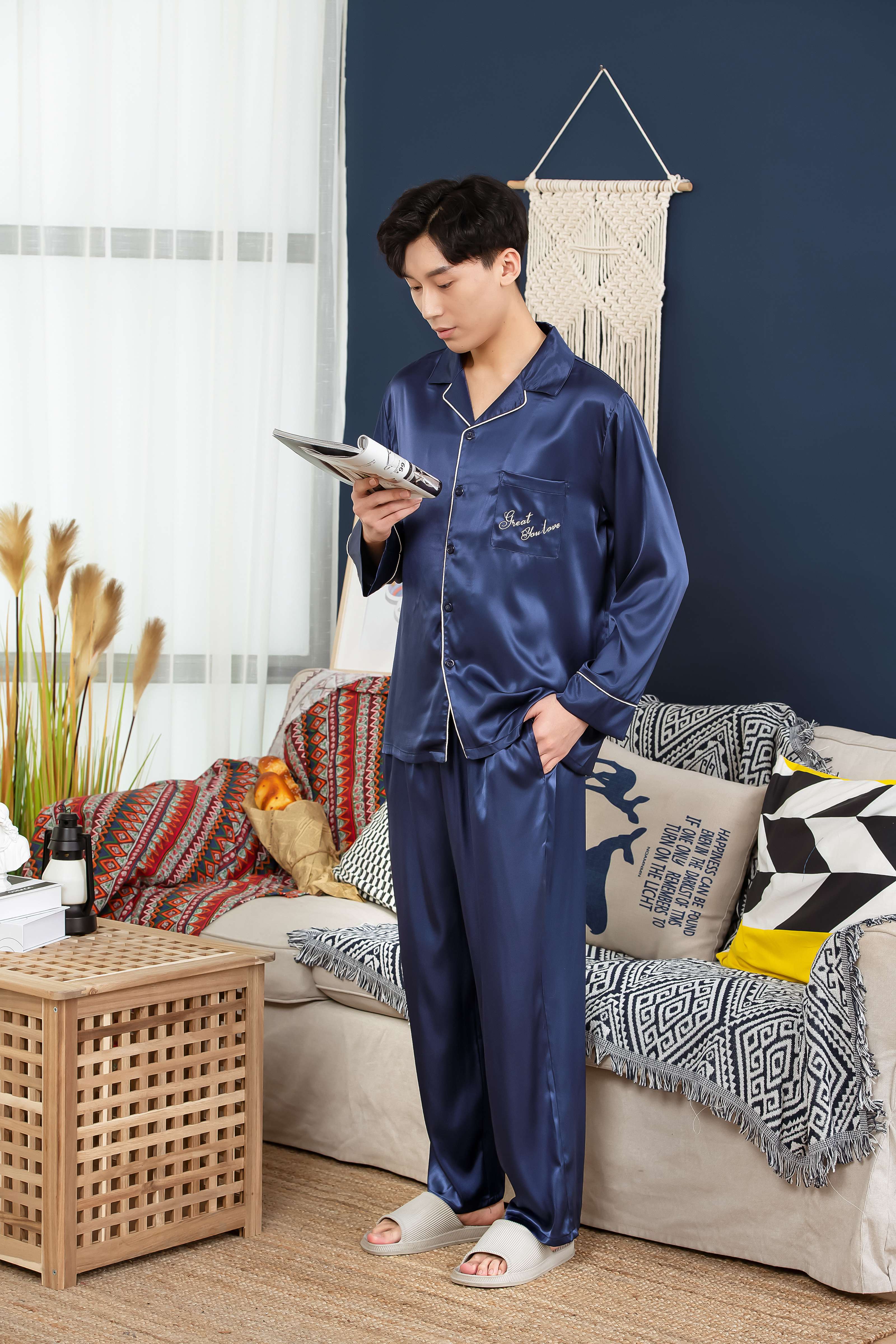 男士仿真丝家居服